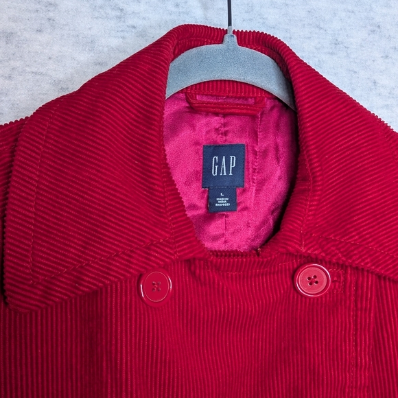 Women’s Vibrant Red Corduroy Double Breasted Jacket Sz L Insulated Lining Coat - Picture 3 of 16